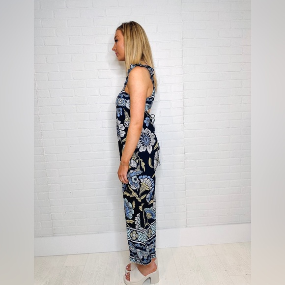 Free People Bali Albright Jumpsuit With Pockets Navy Blue Combo Size M - Picture 3 of 8